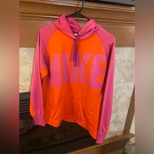 Nike women’s orange & pink hooded sweatshirt size medium